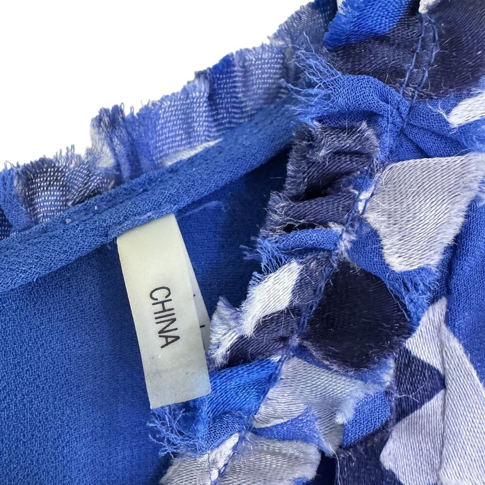 Women’s Elie Tahari Blue White Floral Silk Blend Ruffle Blouse Size Small - Picture 5 of 12